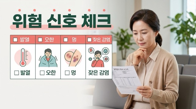 백혈구 수치 낮을 때 발열 감염 반복 다른 혈구 감소 진료 필요