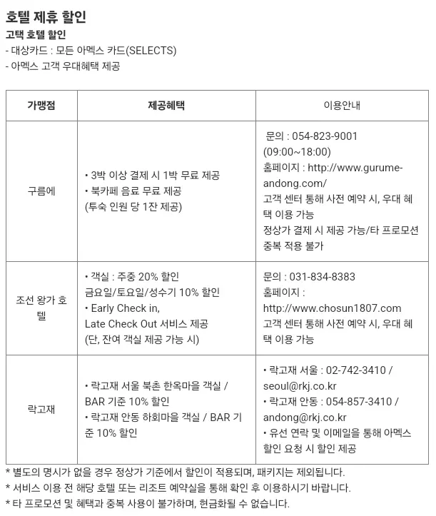 아메리칸+익스프레스+호텔+제휴+할인