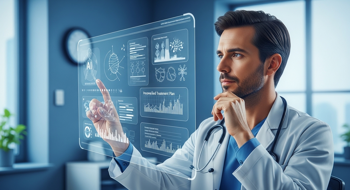 AI가 생성한 개인 맞춤형 치료 계획을 검토하는 의사의 모습