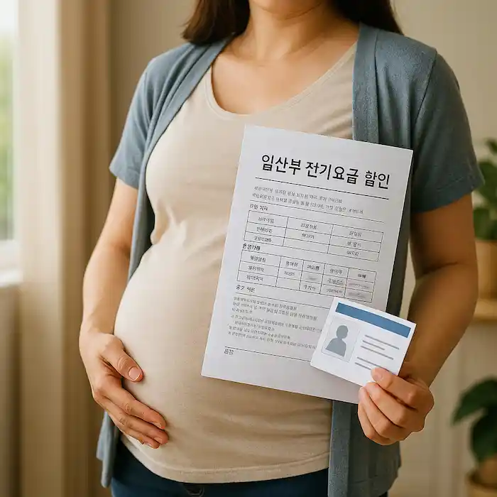 젊은 임산부가 임산부 전기요금 할인 신청서를 들고 있는 모습