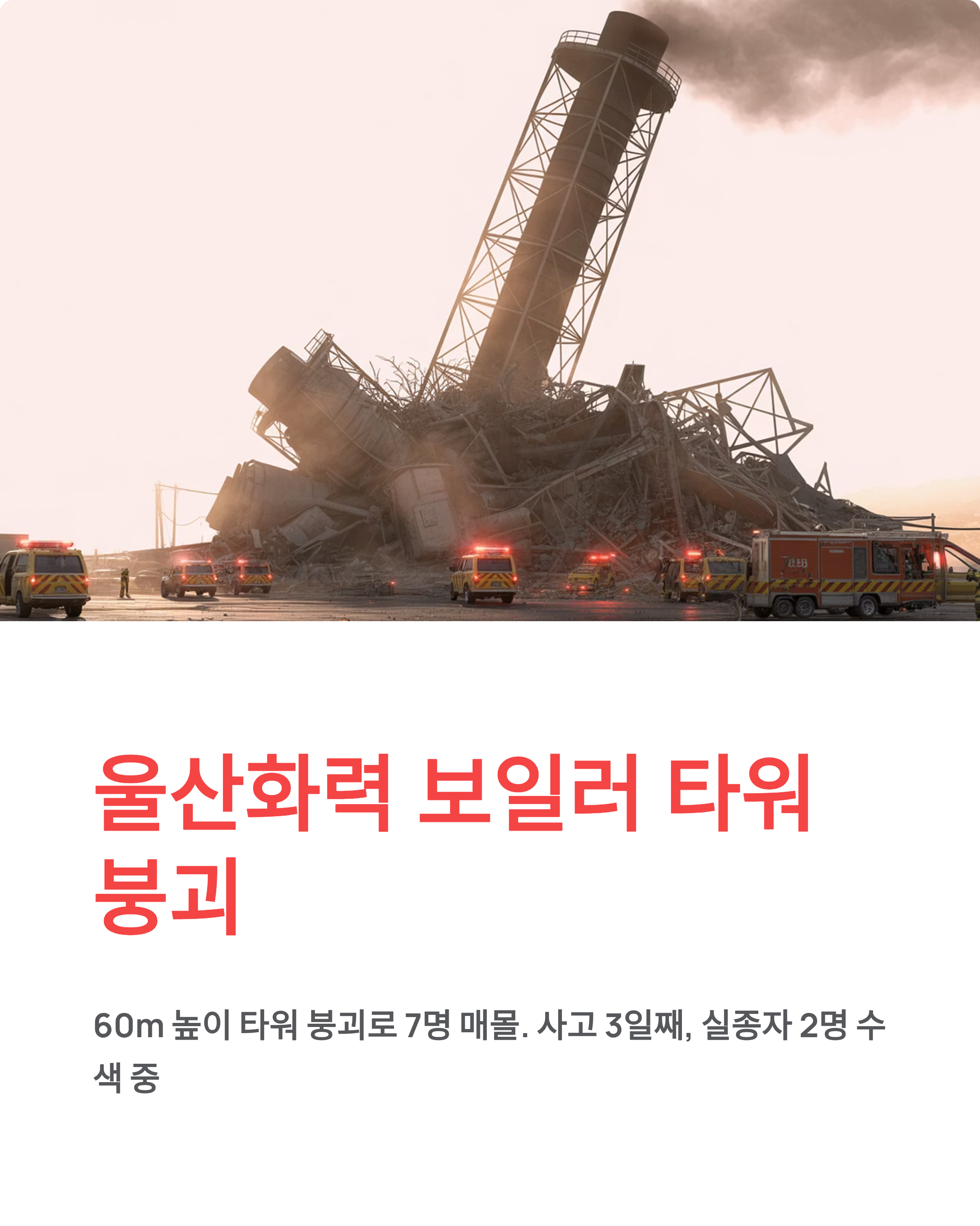 울산화력 보일러 타워 붕괴 사고 ❘ 실종자 2명 밤샘 수색 현황 총정리