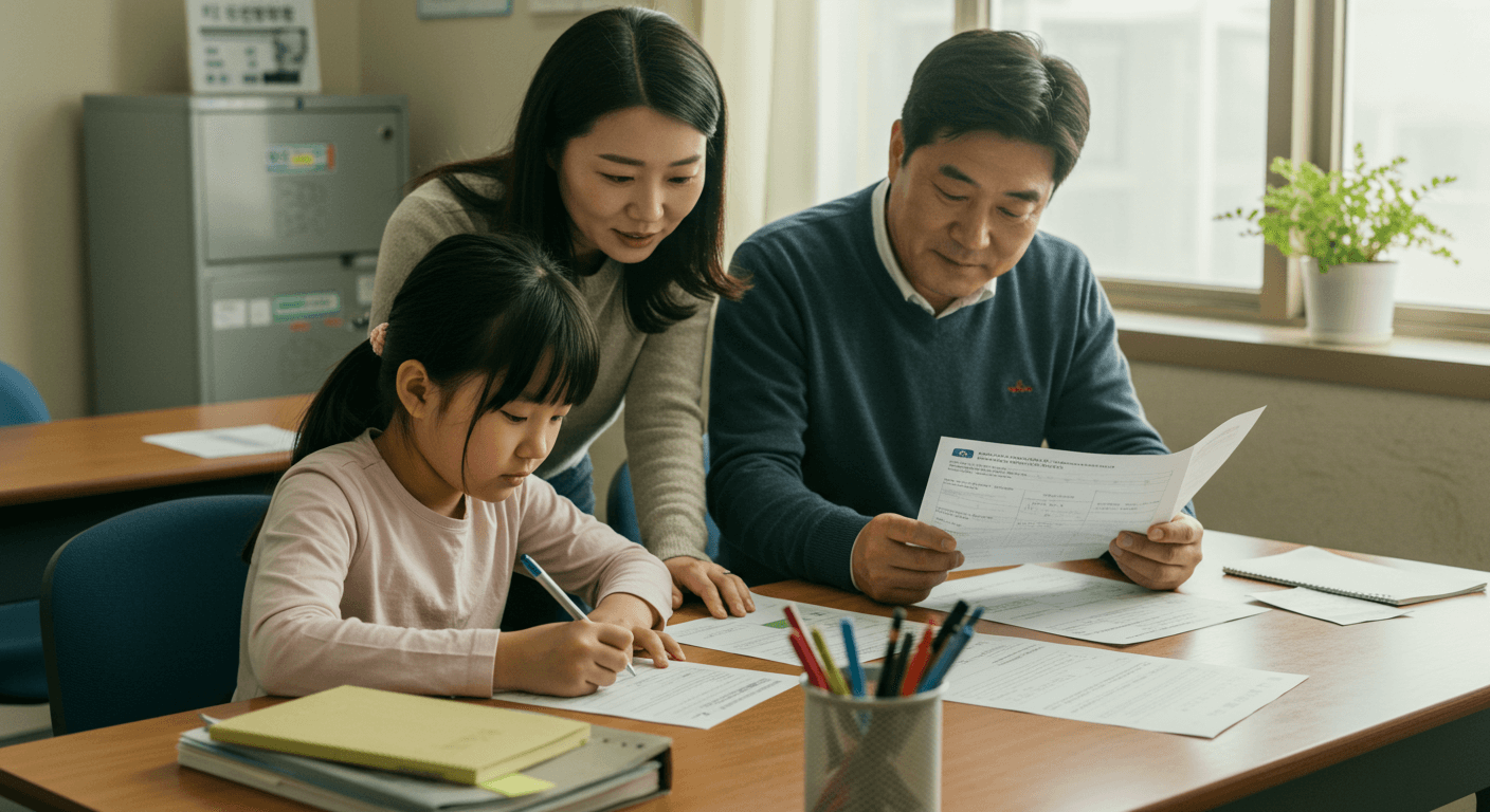 가족이 오프라인으로 2차 민생지원금소비쿠폰 신청을 하는 모습