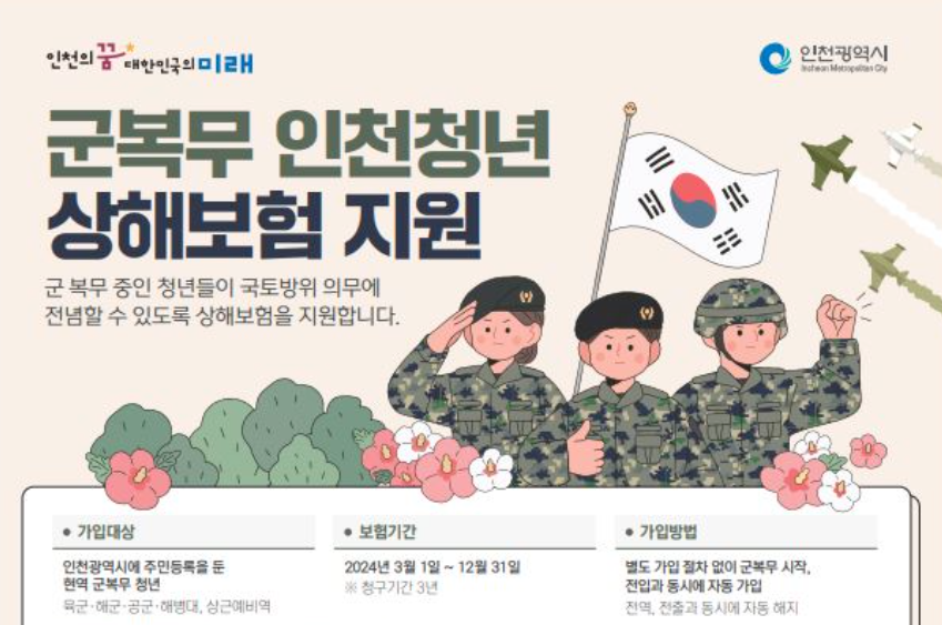 군복무 인천청년 상해보험 지원 신청방법,죄회