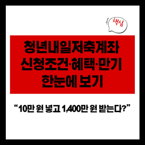 [정부지원 핫이슈] 청년내일저축계좌 신청조건·혜택·만기 한눈에 보기