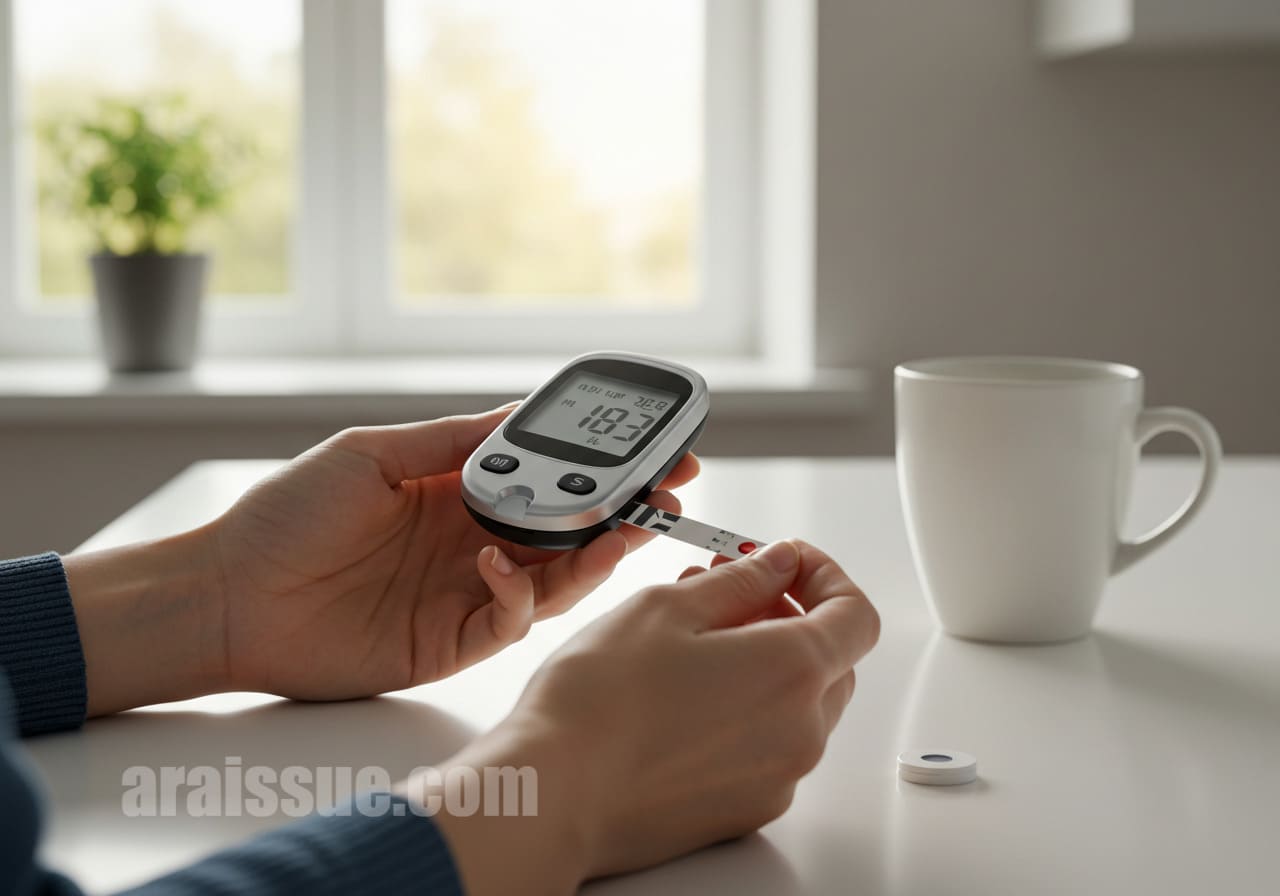 공복 혈당을 측정하는 장면입니다