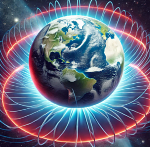 지구 자기장이 지구를 둘러싸고 있는 모습