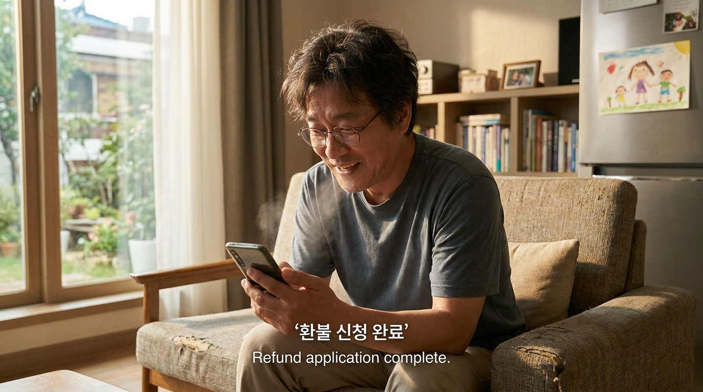 숨은 보험금 환급 신청을 완료하고 기뻐하는 모습