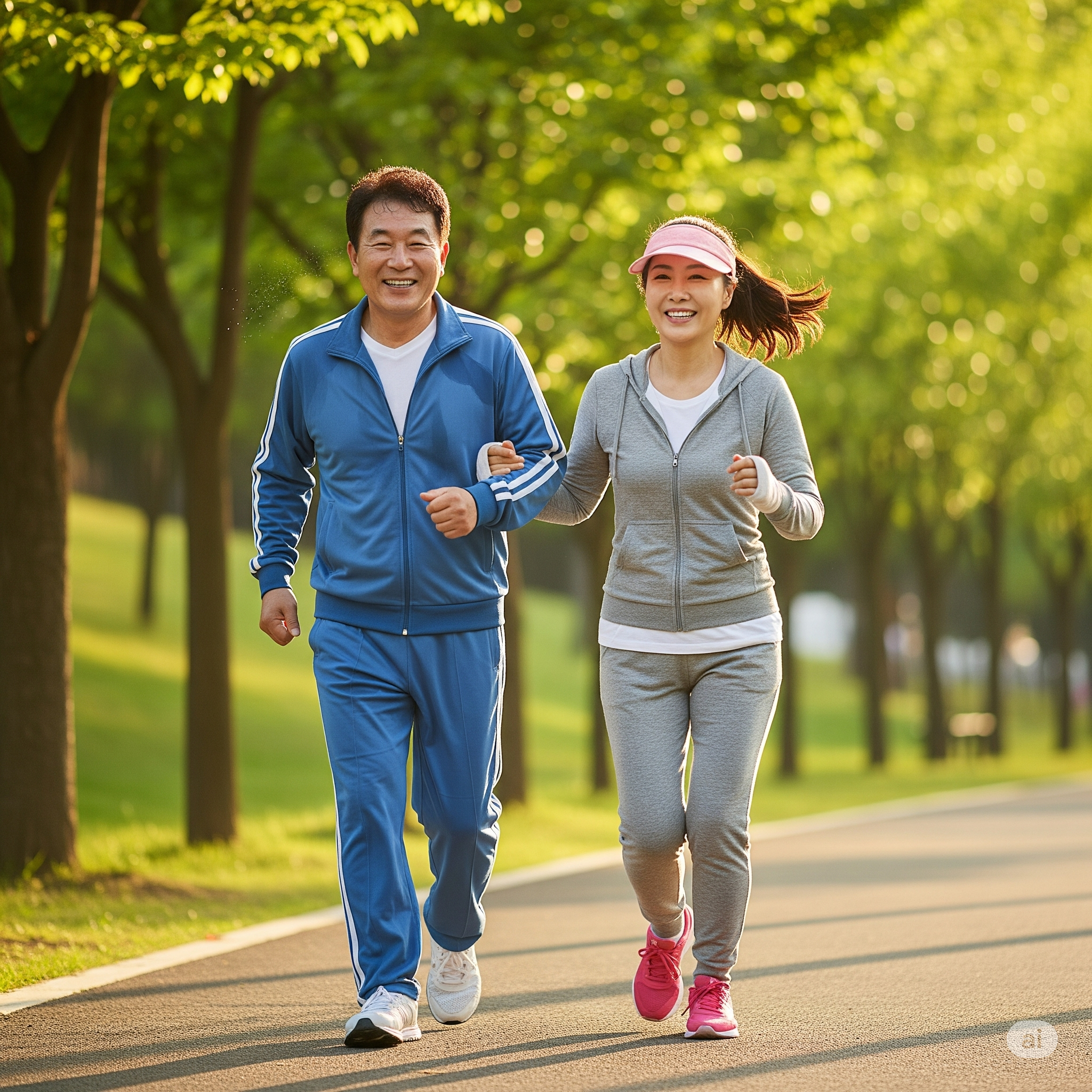 걷기 운동하는 중년부부