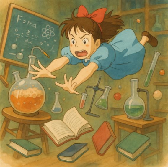 실험실 한복판에서 소동이 벌어지는 순간의 장면