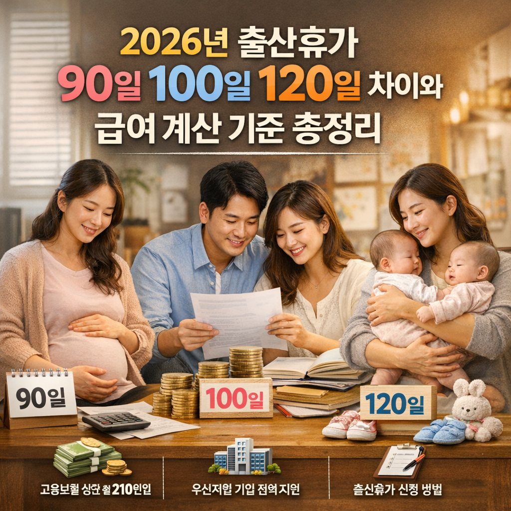 2026년 출산휴가 90일 100일 120일 차이와 급여 계산 기준 총정리