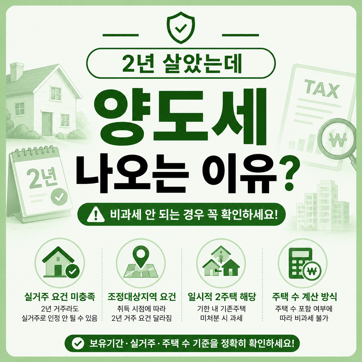 2년 거주했는데 양도세가 나오는 상황을 확인하는 이미지