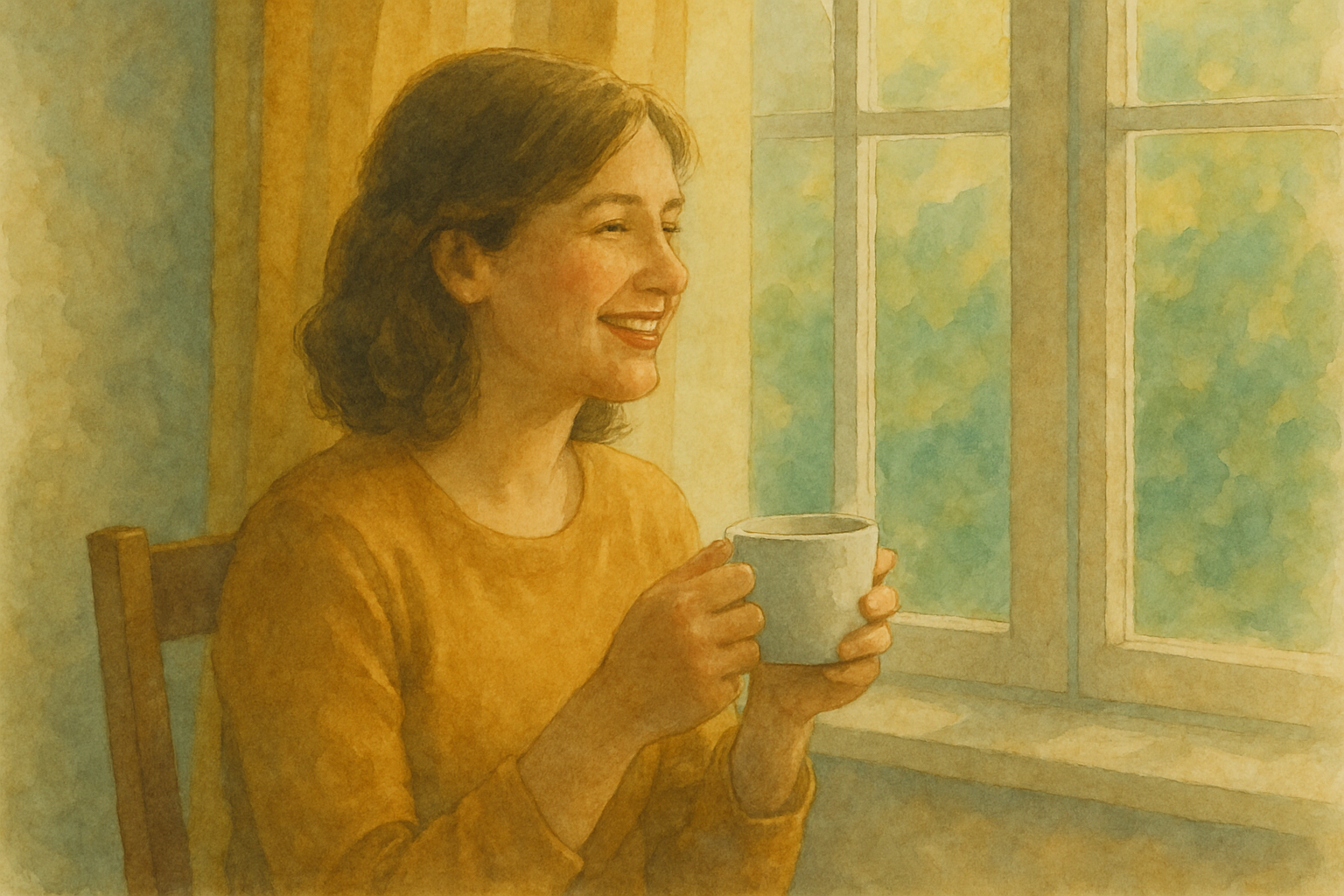 햇살 속 따뜻한 차 한잔