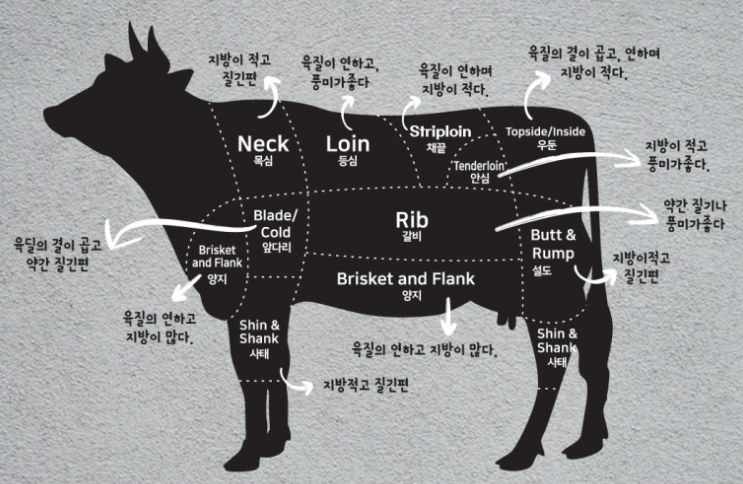 소고기 부위별 명칭과 용도