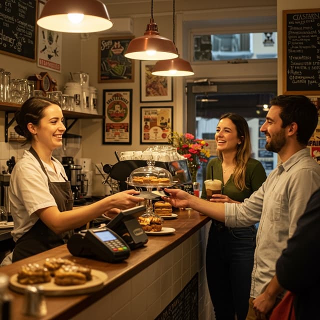 소상공인 카페에서 바리스타가 카드 결제를 받는 장면