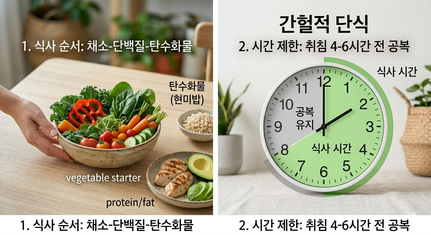 간헐적 단식, 취침전 공복, 식사 순서