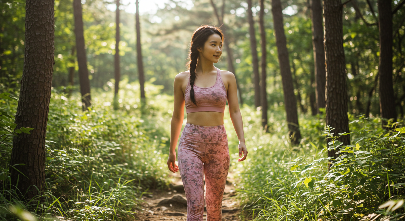 산에서 산책을 하는 미녀