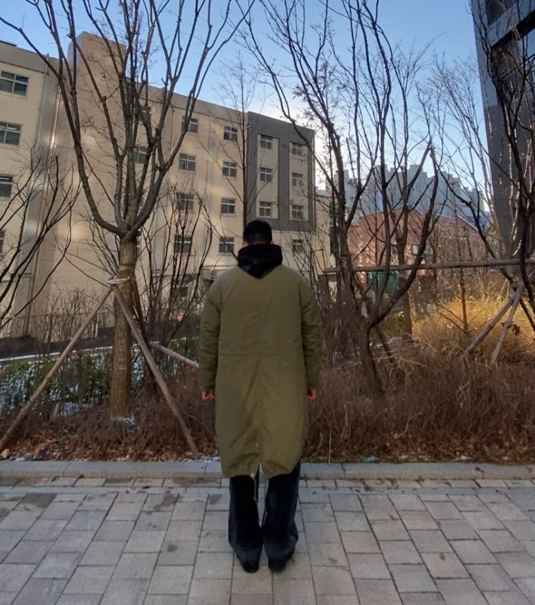 데일리룩('25. 12. 5.)인더스트 점퍼 개파카 M65 야상 피시테일, 갓디스 짐웨어 헤비워싱 오버핏 후드티, 갓디스 짐웨어 헤비워싱 오버핏 트레이닝팬츠, 나이키 덩크하이 블랙