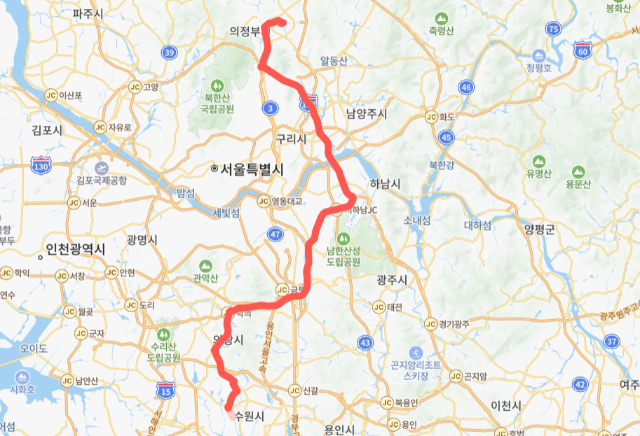 구리-남양주-성남-수원-의왕-의정부-8401번-버스-노선-지도