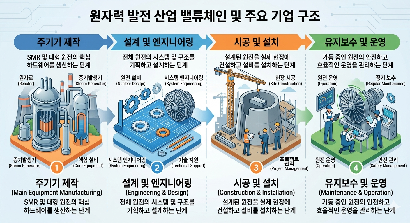 원자력 발전 산업 밸류체인 및 주요 기업 구조