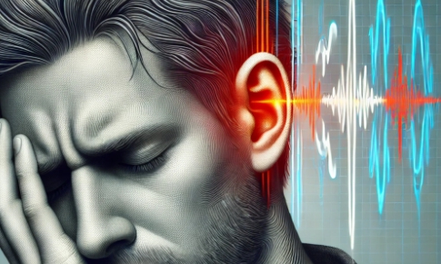 스트레스와 피로로 인해 이명이 심해지는 모습