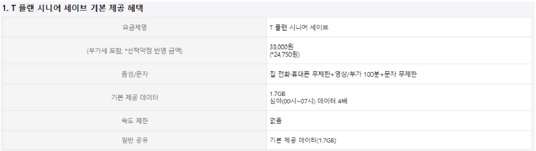 T 플랜 시니어 세이브 요금제