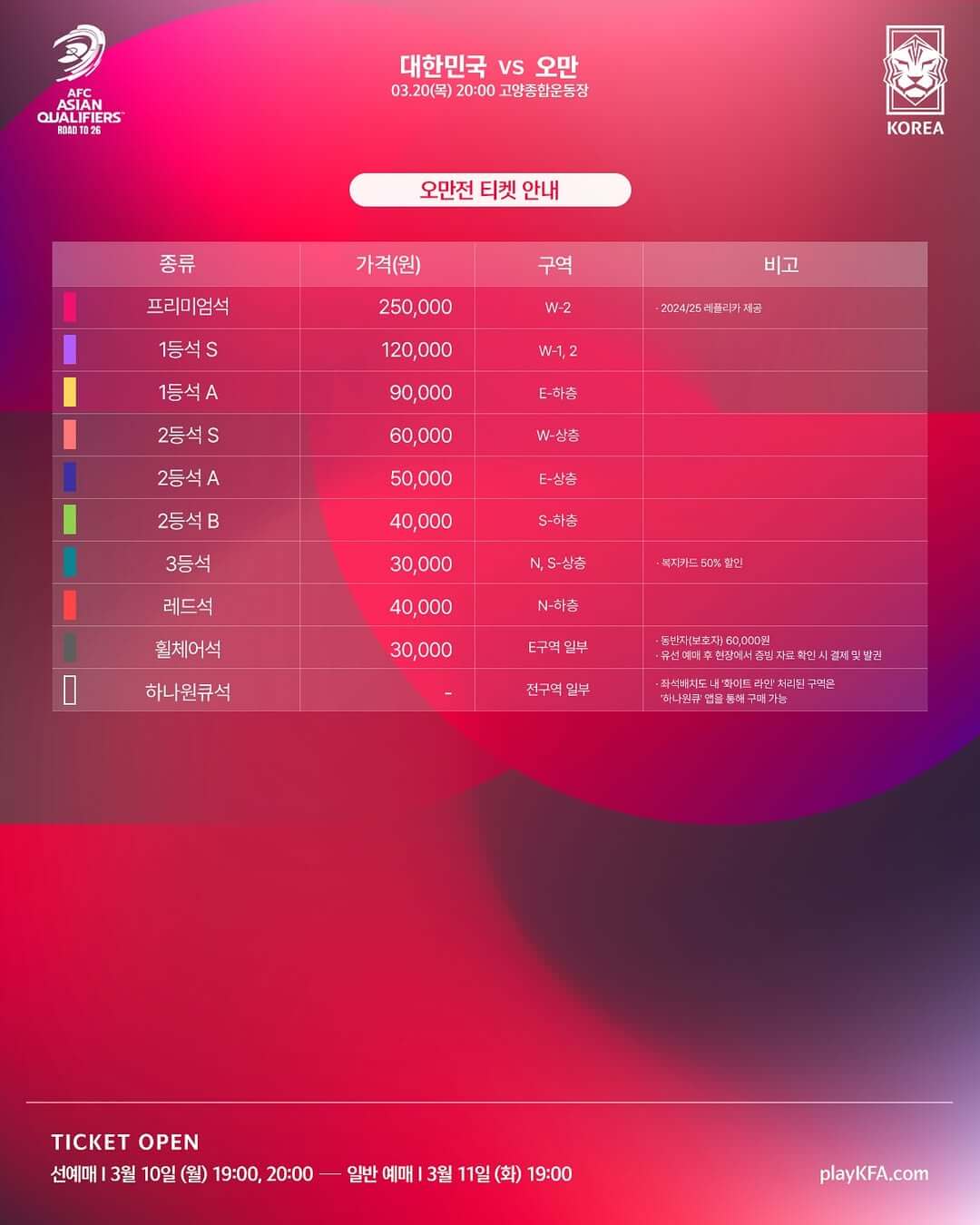 북미월드컵 아시아 3차 예선 오만 요르단 티켓 예매 중계 일정