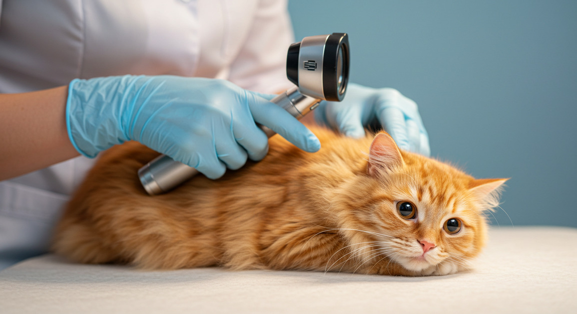 피부 발진 검진 중인 고양이 이미지