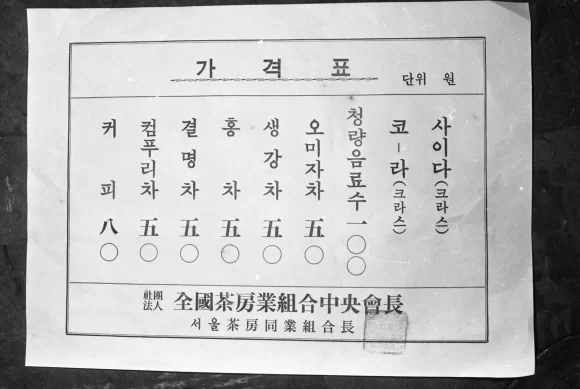 70년 당시 음료들의 가격