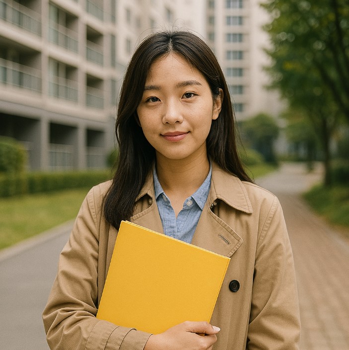 공공임대주택 서류를 들고 임대 신청하러 가는 여성의 모습