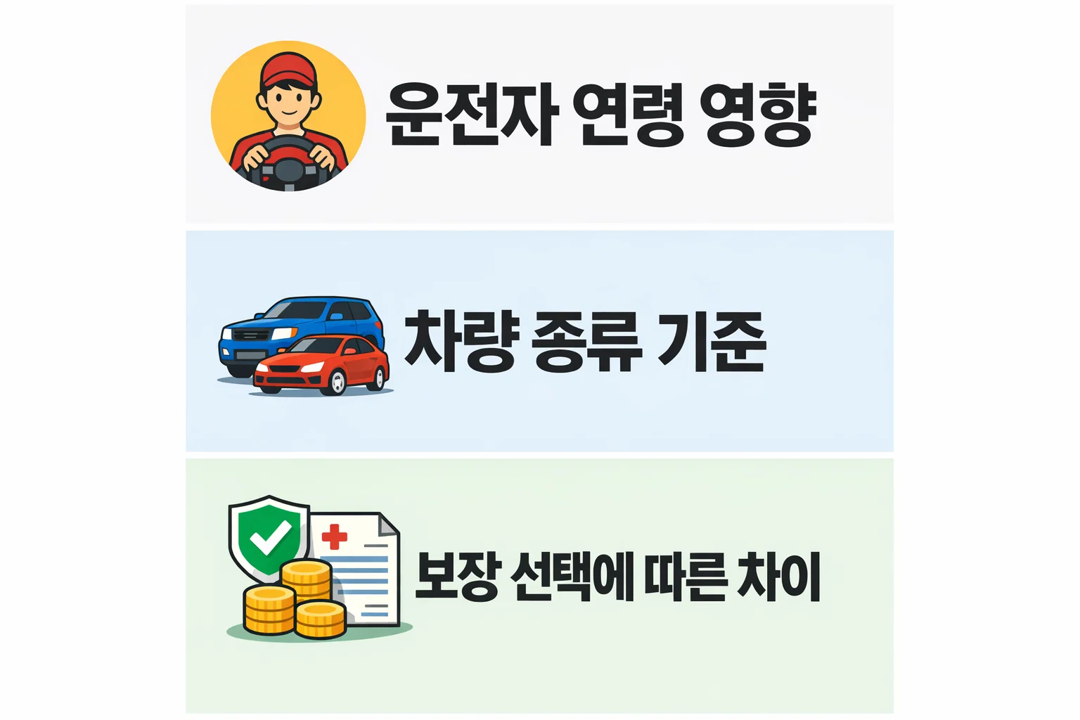 삼성화재 원데이 자동차보험 하루 보험료가 운전자 연령과 차량 종류에 따라 달라지는 계산 구조를 정리한 비교 이미지