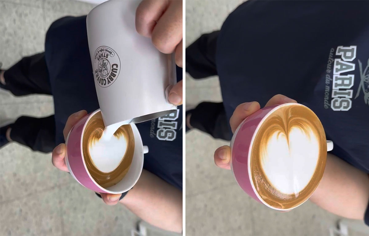 푸어링(우유붓기) 후 라떼아트