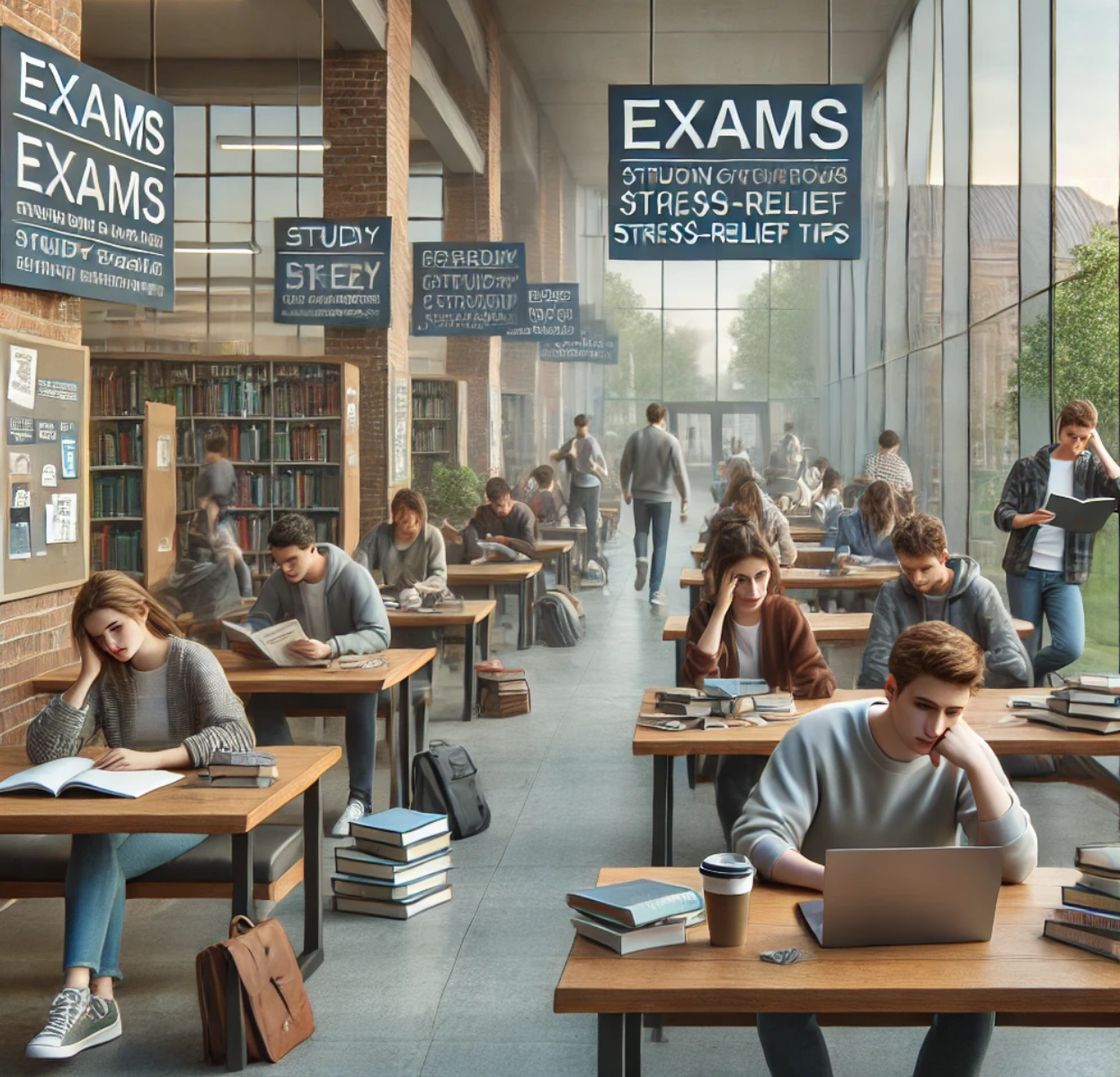 중간고사 준비하는 대학생 이미지 입니다.