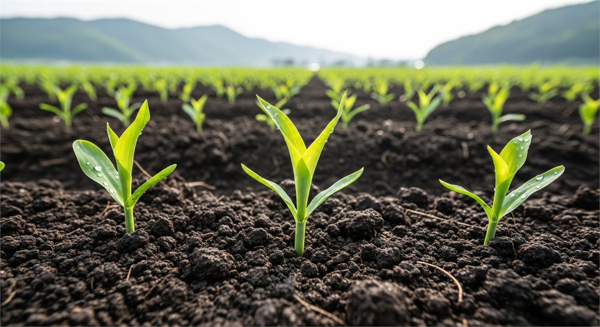 간격을 두고 올라온 어린 옥수수 싹 장면