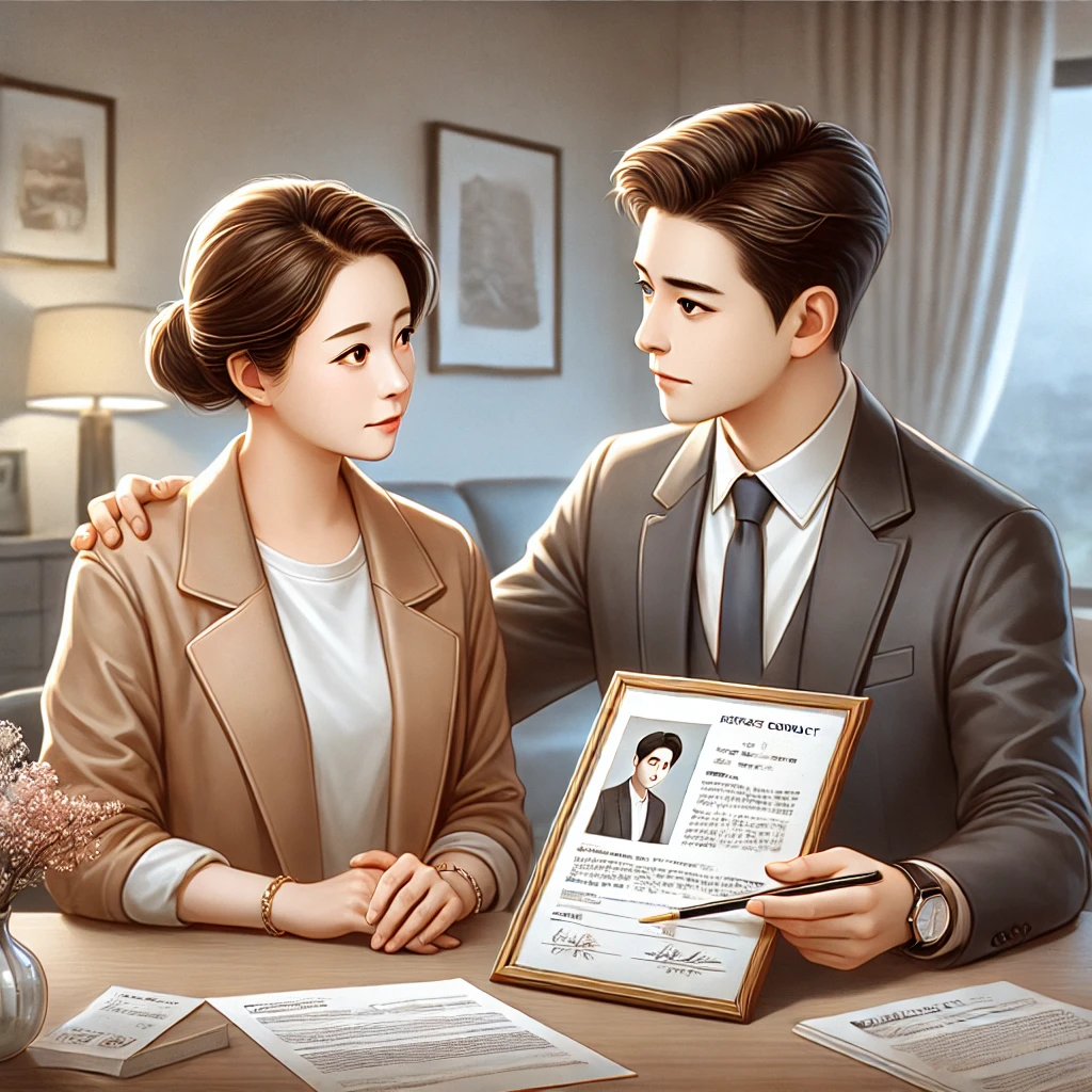 중년의 상속인이 부동산 계약을 상담받는 따뜻한 분위기