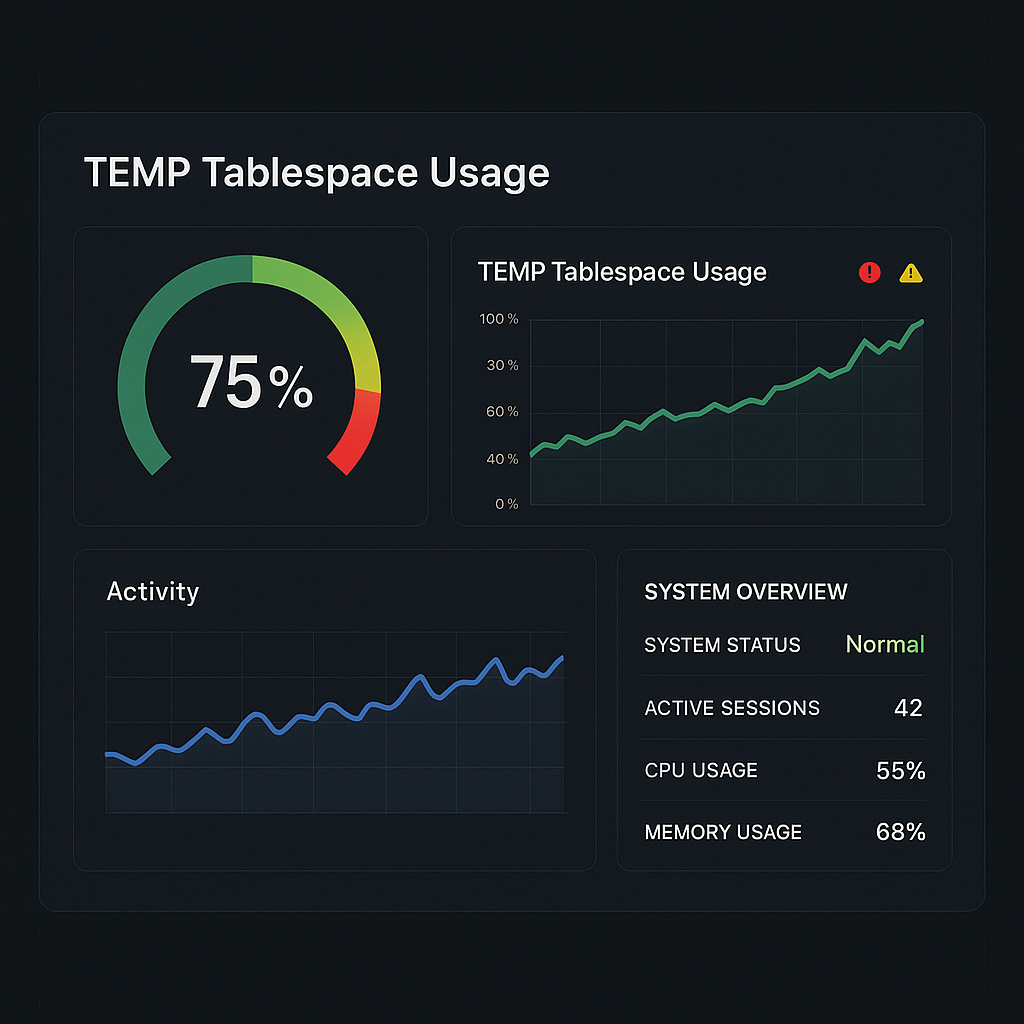 Oracle 데이터베이스 TEMP 공간 모니터링 대시보드 예시 화면
