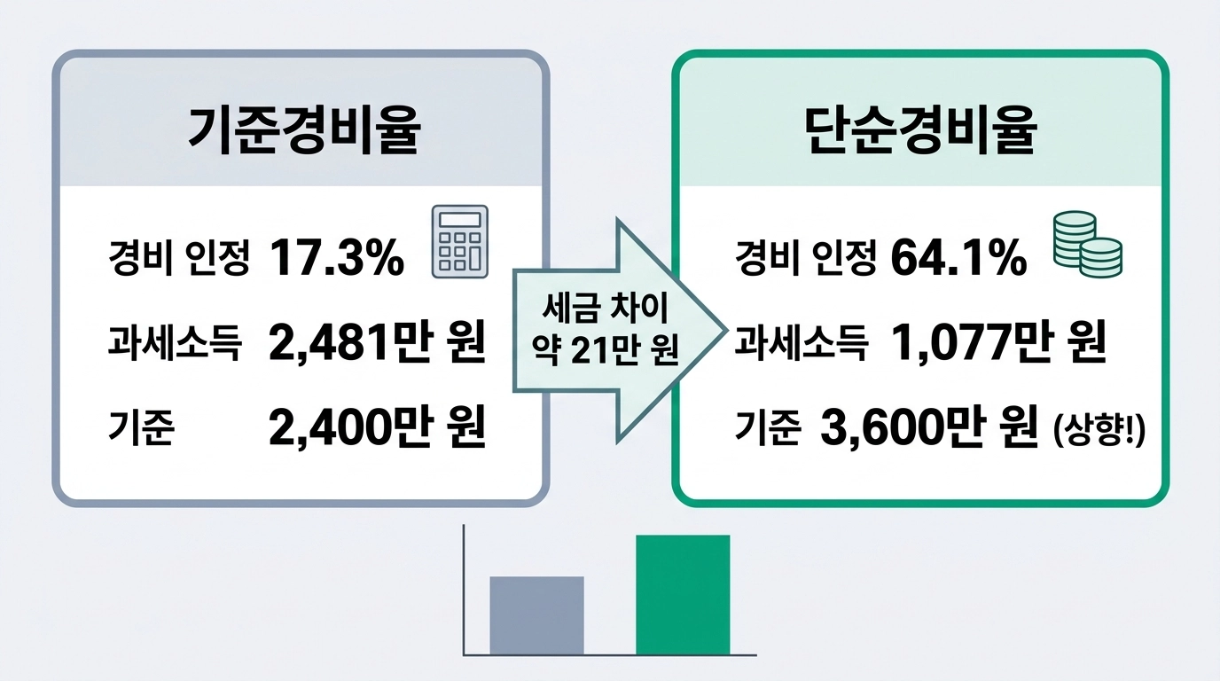 2026년 프리랜서 단순경비율 기준경비율 비교 과세소득 차이 인포그래픽