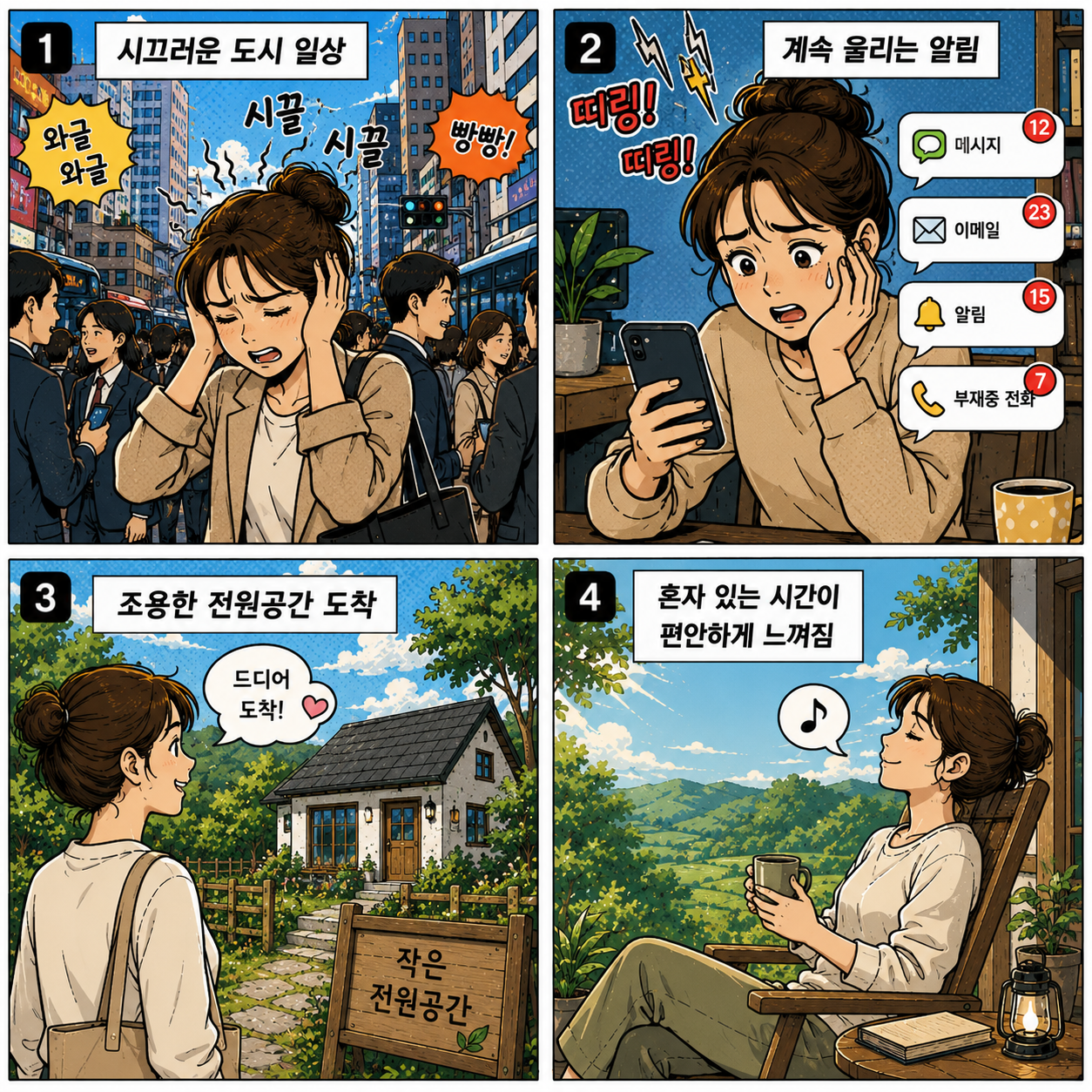 도시를 벗어나 조용한 전원공간에 도착해서 편안함을 느낌