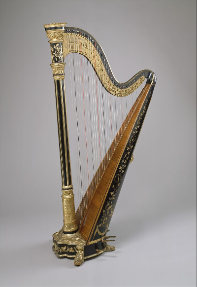 후기 낭만주의 시대의 현악기 - 하프 (Harp). 더블 액션 페달이 있어서 모든 조성의 연주를 할 수 있고, 피아노와 음역이 완전히 똑같다.