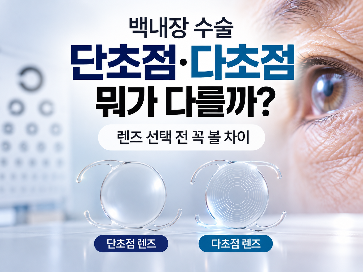 백내장 수술 단초점·다초점 차이|가격·빛번짐·안경 필요 여부