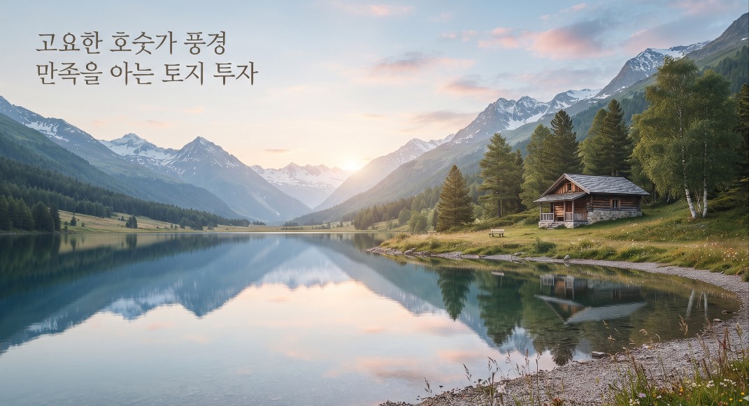 호수와 산이 어우러진 고요한 자연 풍경, 욕심 없는 삶과 땅