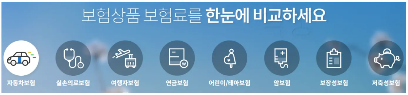 자동차보험 비교 위해서 보험다모아 사이트 접속한 화면