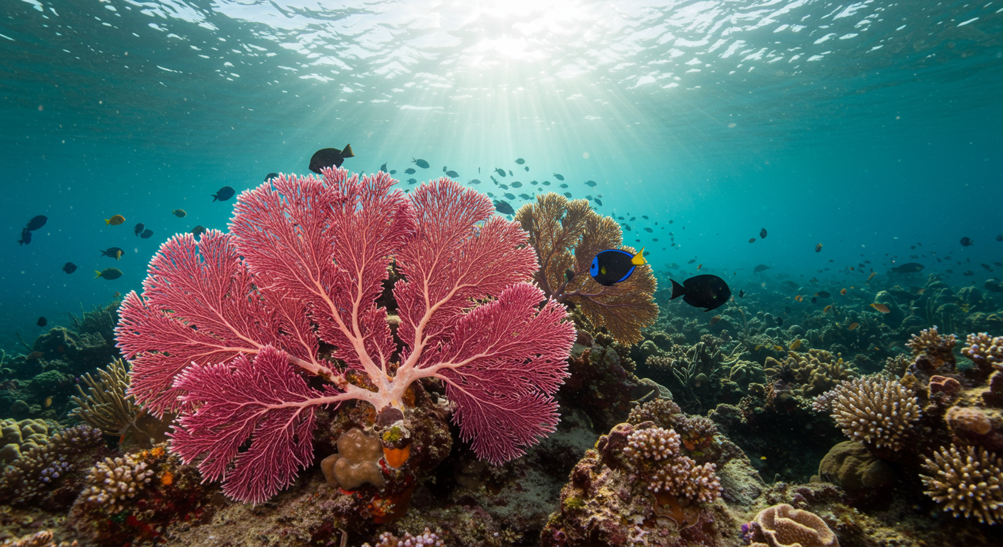 제주 문섬 바닷속의 부채산호와 형형색색의 열대어 떼가 어우러진 환상적인 수중 풍경