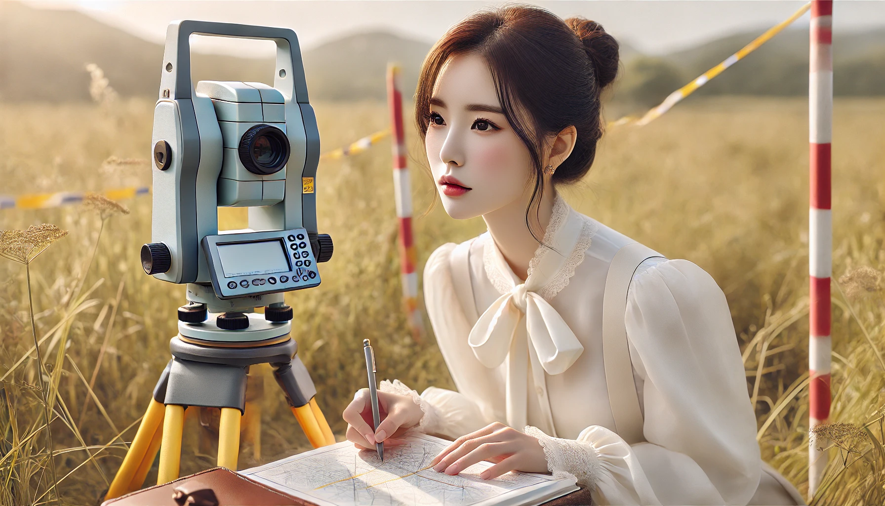 토지분할, 합병 관련 측량하는 이미지