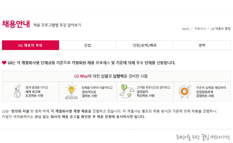 LG그룹 인재상 (출처 : LG그룹 채용 공식 홈페이지)