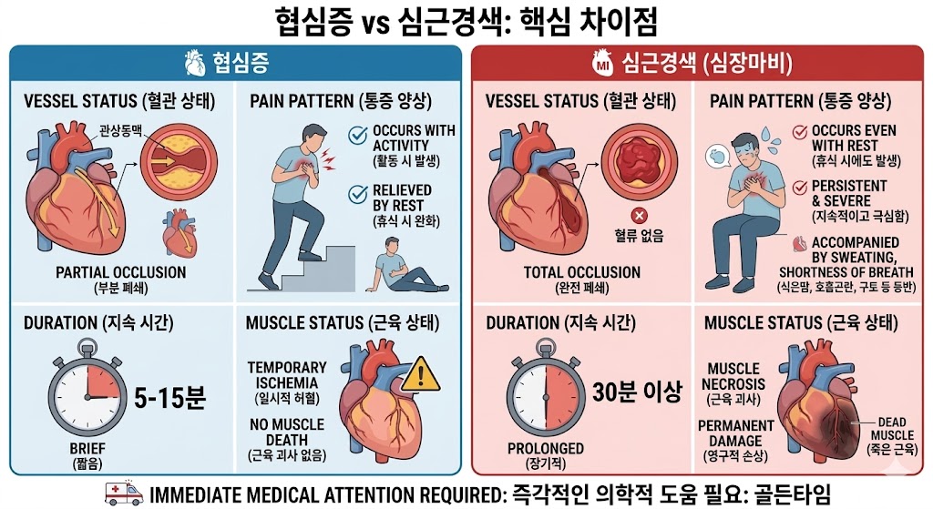심근경색 협심증 관상동맥 완전폐쇄 부분협착 구분 비교 이미지