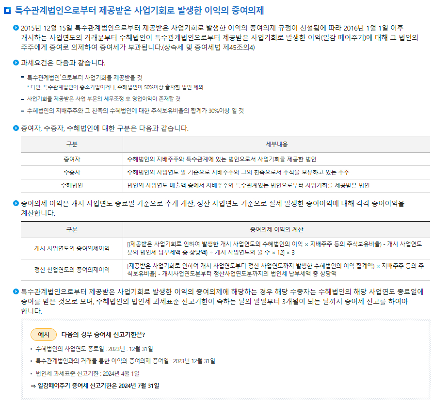 증여세 특수관계법인으로부터 제공받은 사업기회로 발생한 이익의 증여의제