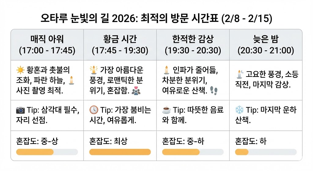 오타루 눈빛의 길 2026 “몇 시에 가야 제일 예쁠까?” 인파 피하는 황금시간표