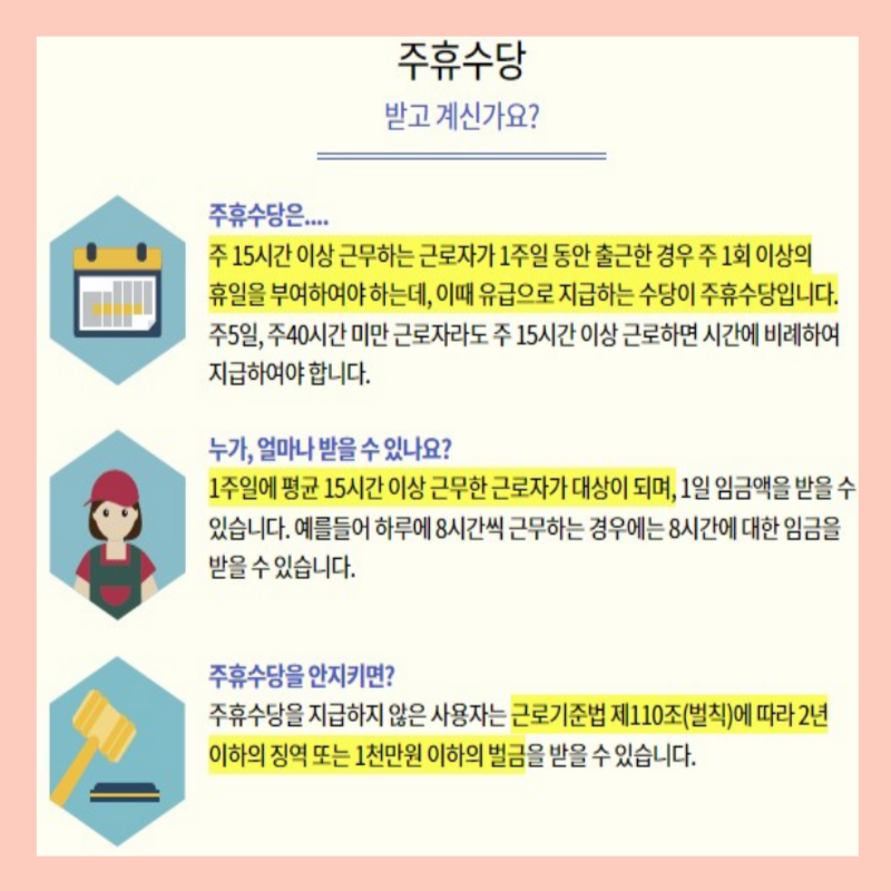 주휴수당 지급조건 근로시간 계산방법 확인