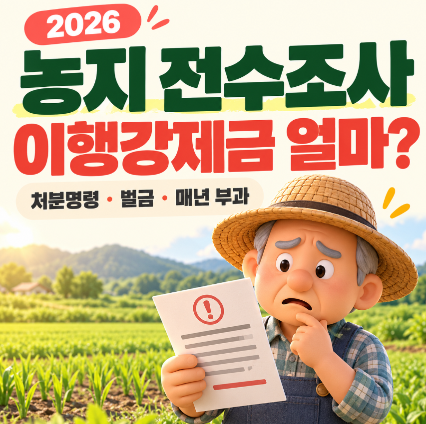 2026 농지 전수조사 걸리면 이행강제금 얼마?｜처분명령&middot;25% 계산&middot;매년 부과 기준