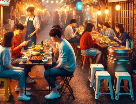 먹자골목에서 음식 먹기